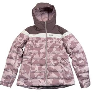 Helly Hansen Imperial Puffy Jacket Womens XL Camo Hoodie RECCO Ski Purple